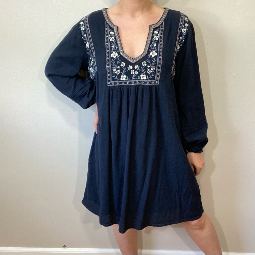 Abercrombie & Fitch Embroidered Long Sleeve V Neck with Pockets Dress Size XL